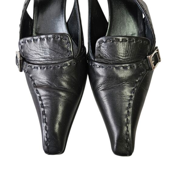 Y2k Prada Slingback Kitten Heels Buckle Detail Pointed Toe Vintage - Size 37 - Picture 3 of 8